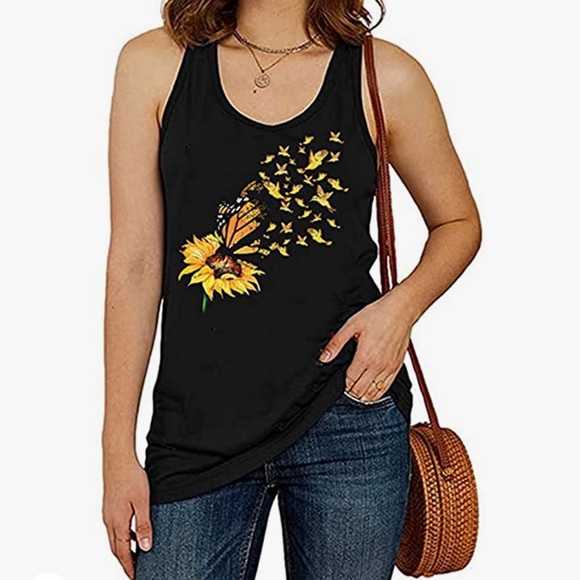 woman butterfly tank tops loose sleeveless soft - Picture 5 of 8